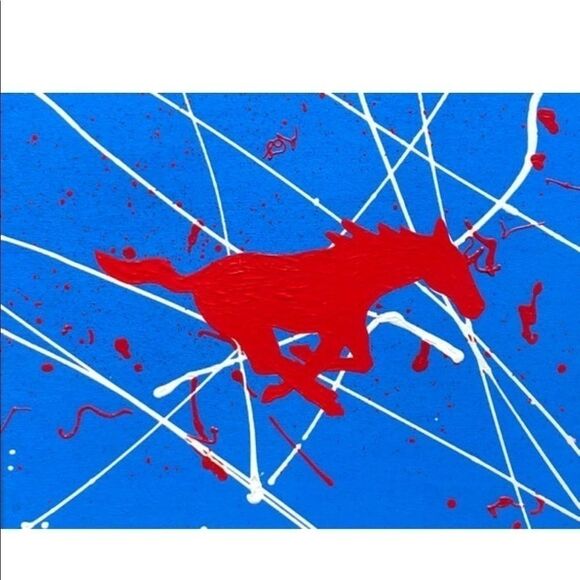 Hand painted SMU Mustang painting 8 x 10 - Picture 3 of 15